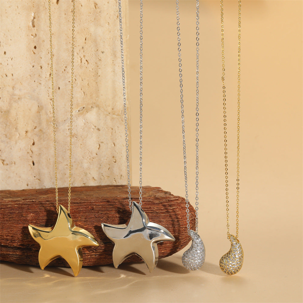 Wholesale Special Shaped Pentagram Water Drop Pendant Necklace